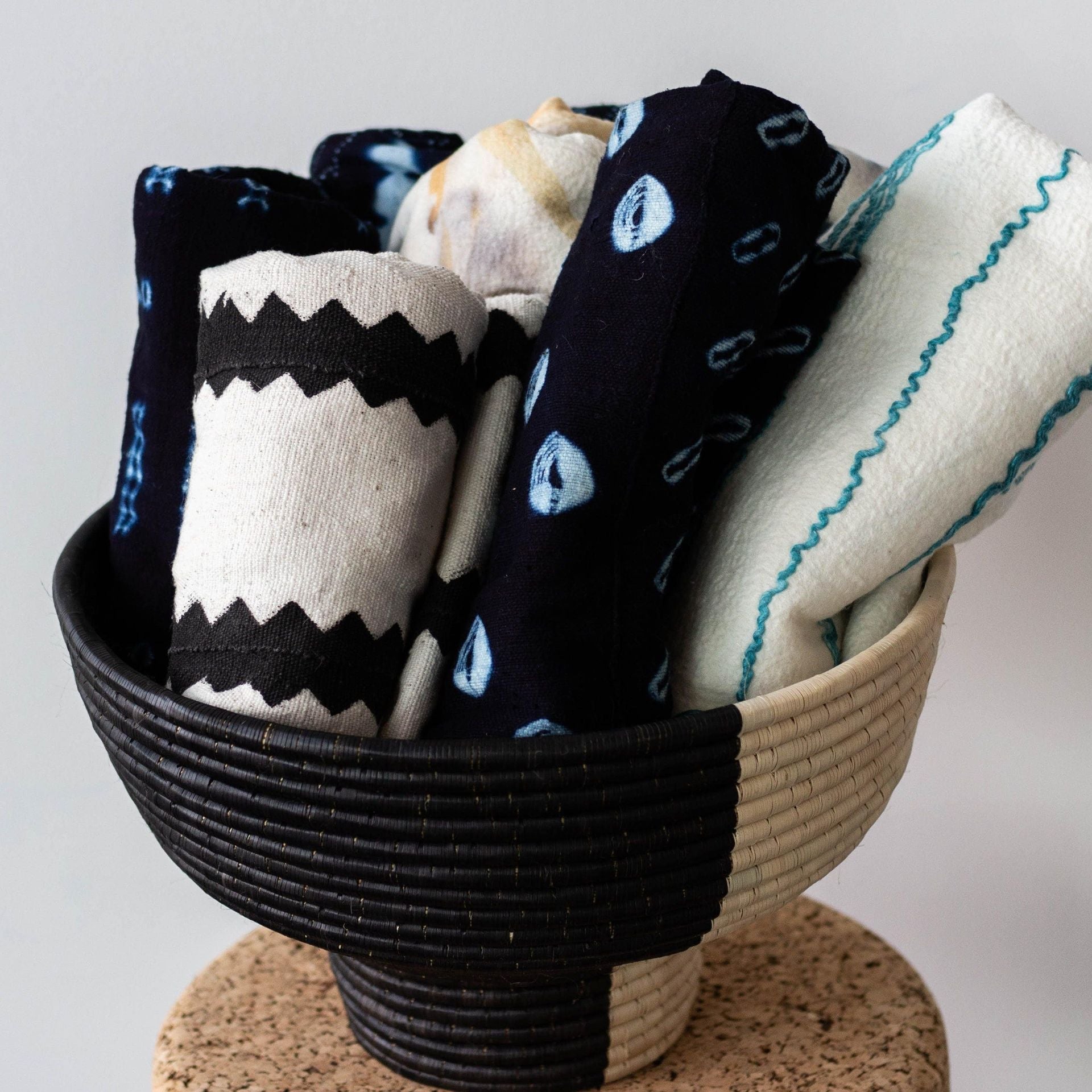 Pedestal Black and Natural Basket Bowl-4