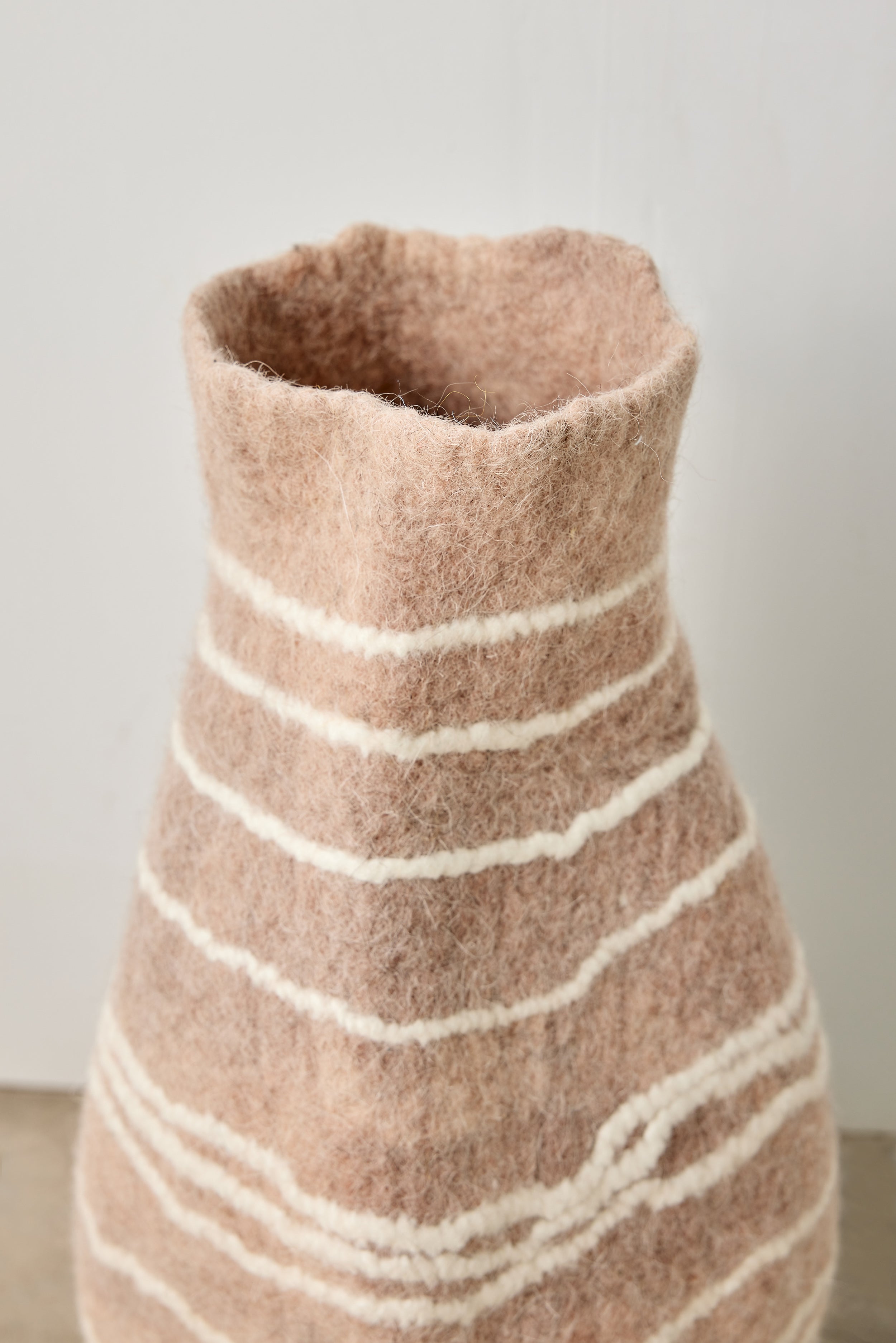 Tribal Lines Dusty Rose Pink Wool Gourd Basket-2