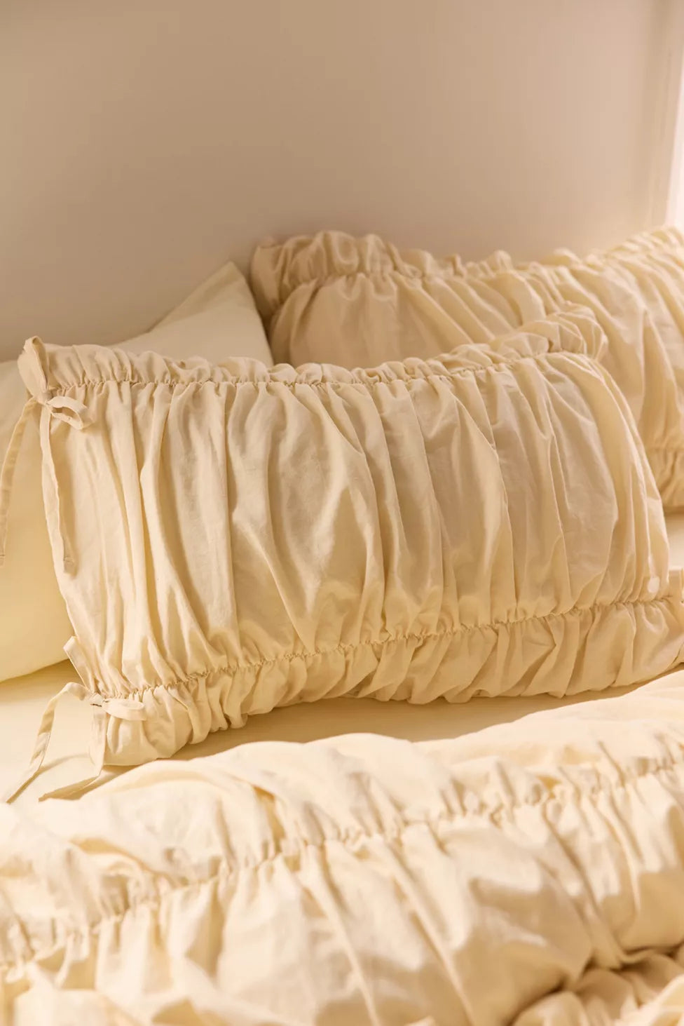 Lull Ruched Duvet Cover Set | Textured Cotton Bedding | Parchment-9