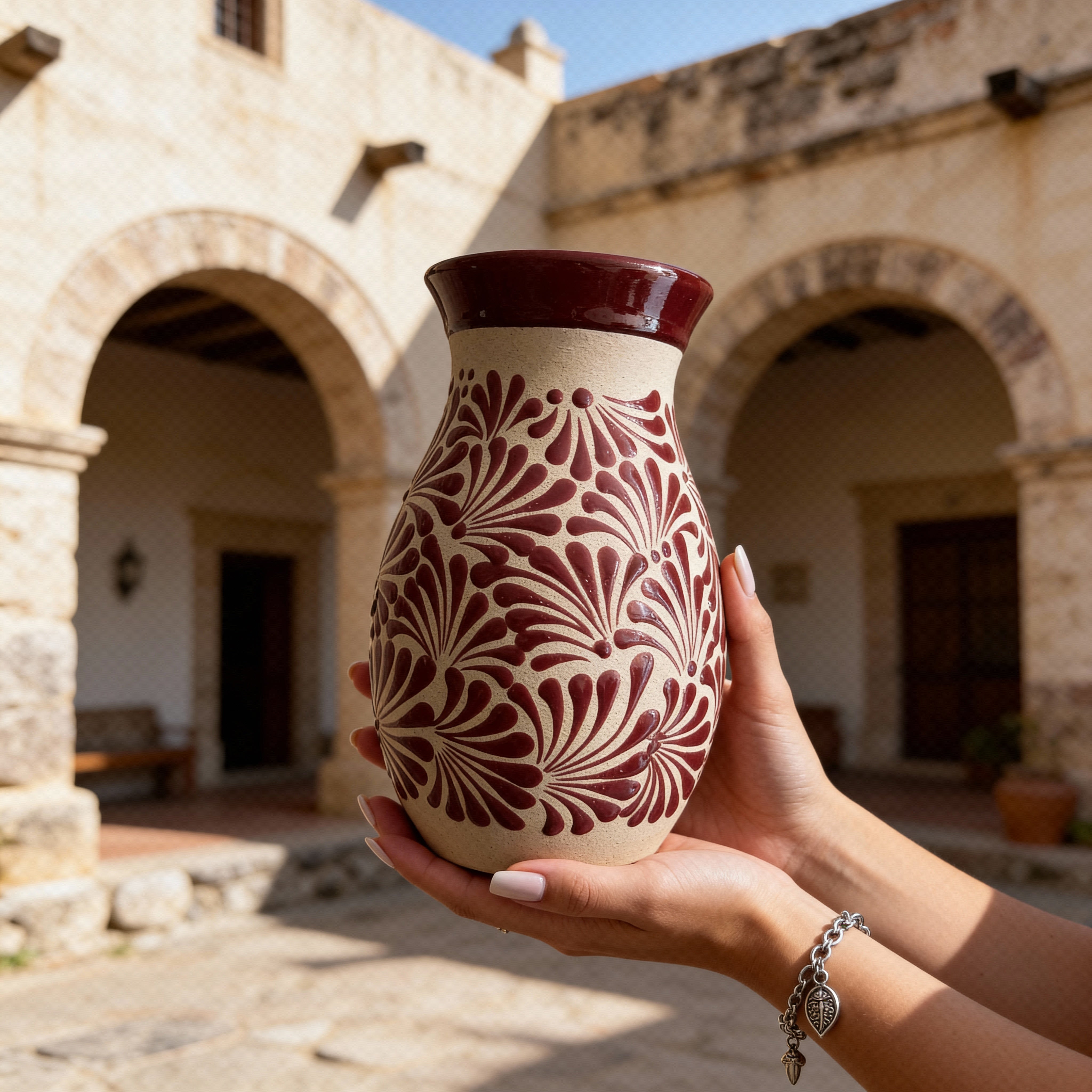 Dark Red Clay Floral Vase