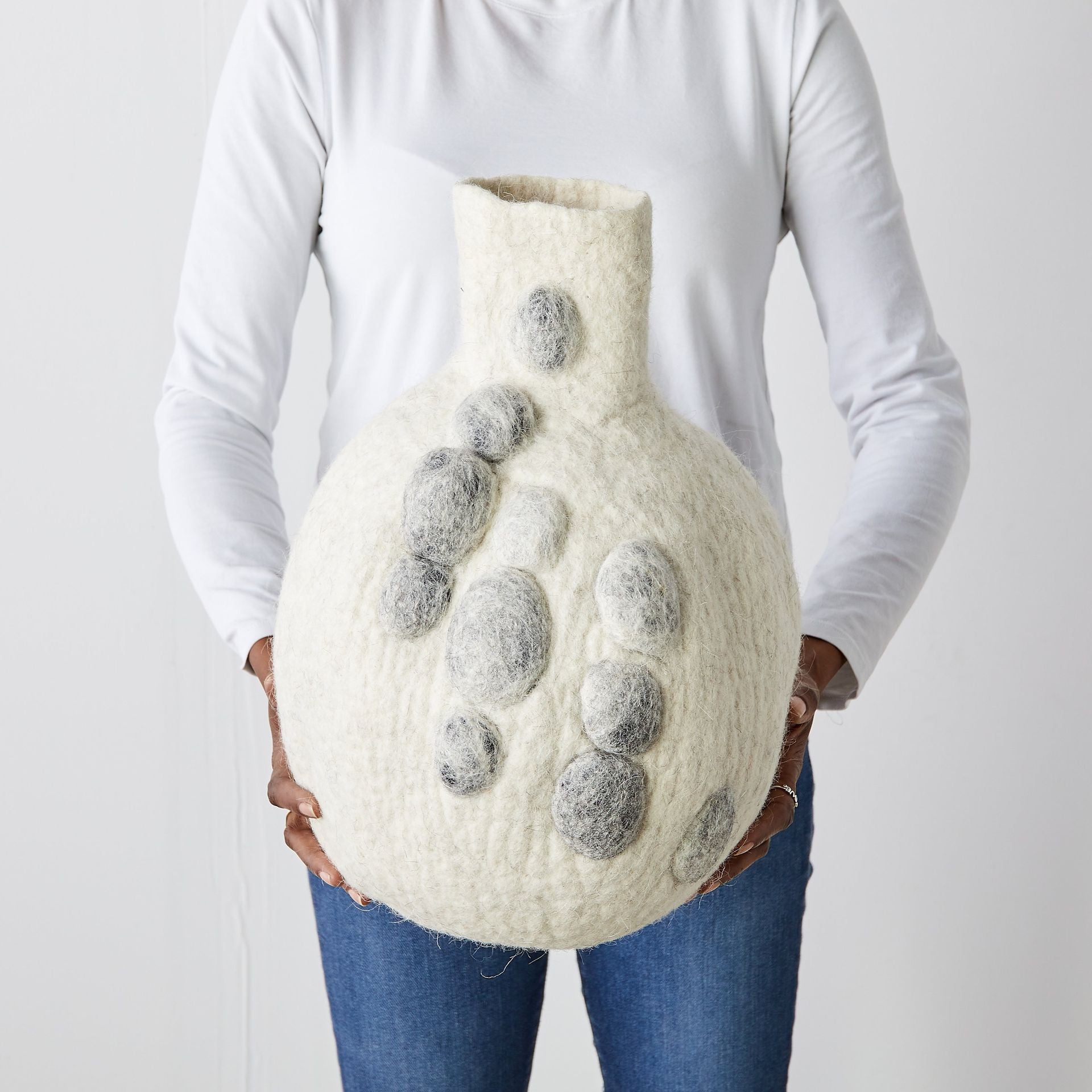 Pebble Hand-Felted Wool Gourd Basket-3