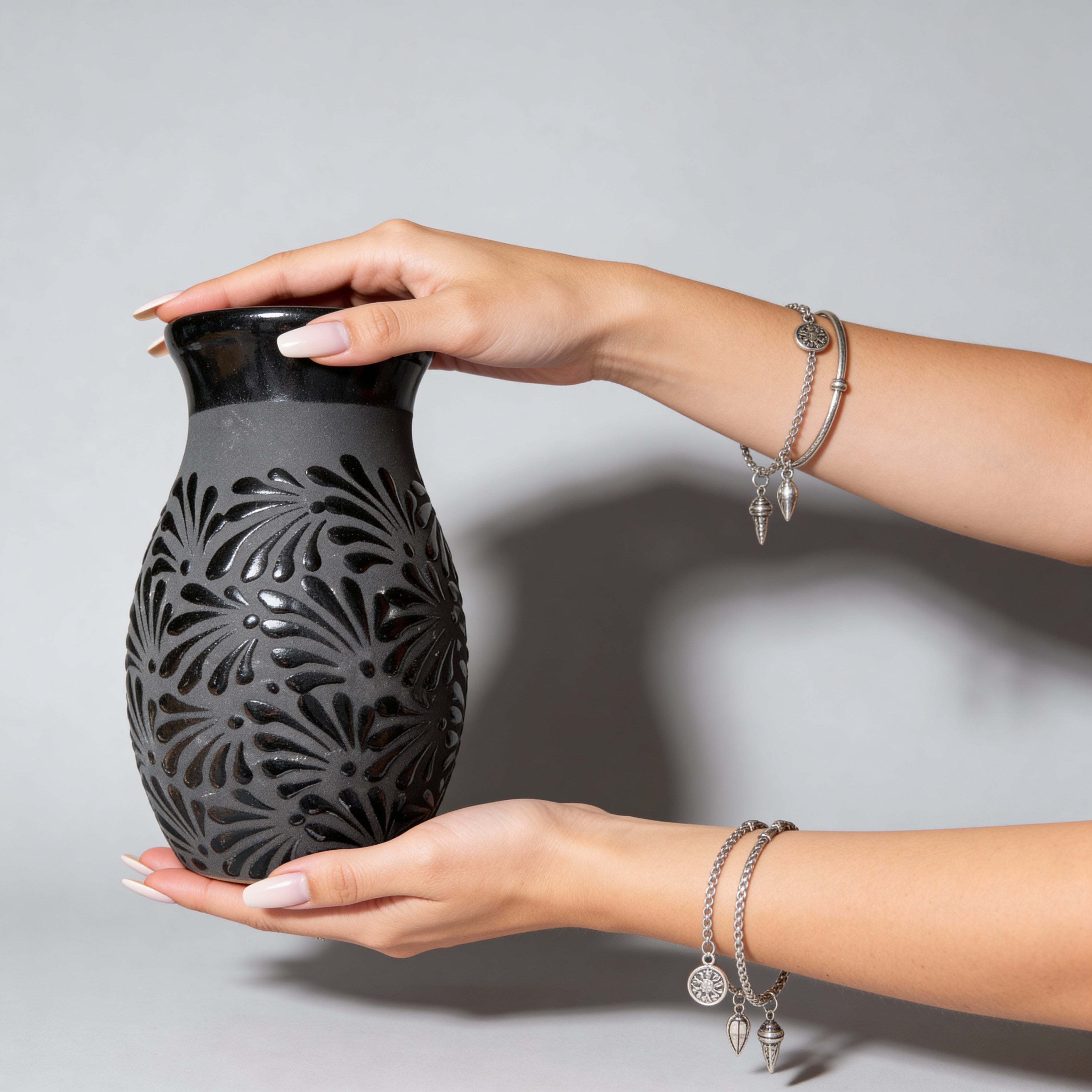 Black Clay Floral Vase-2