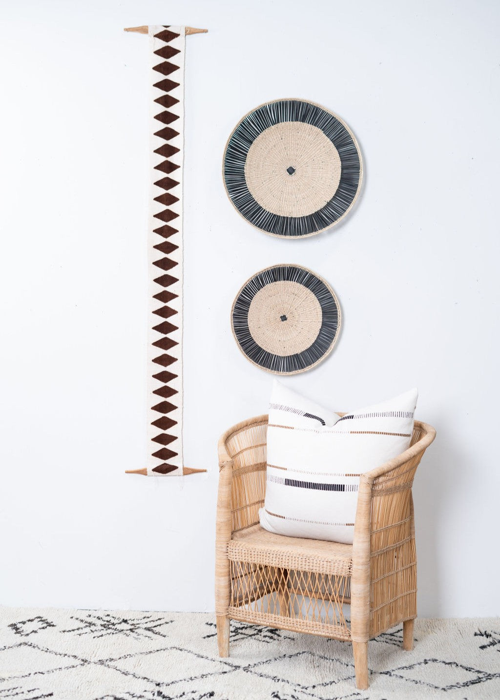 Balance Bogolan Wall Totem in White with Brown Diamonds-3