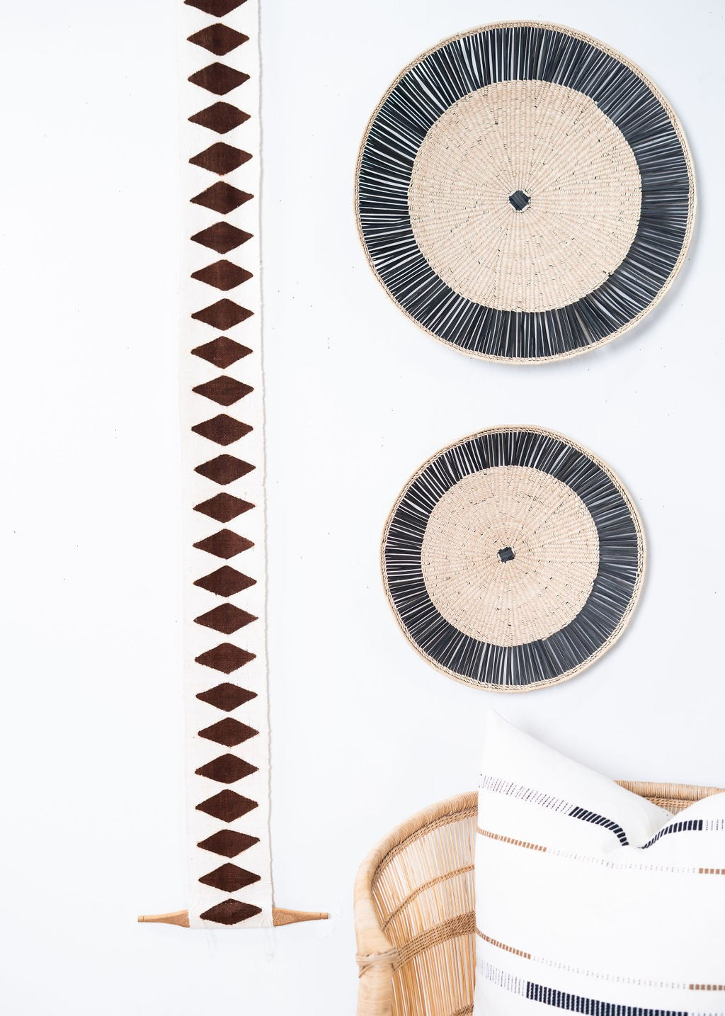 Balance Bogolan Wall Totem in White with Brown Diamonds-4