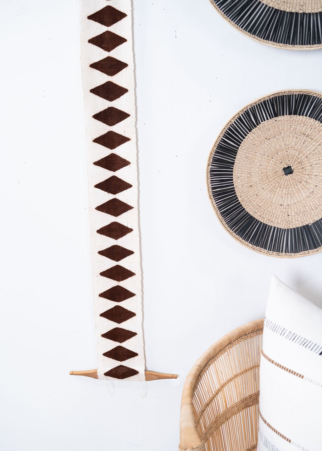 Balance Bogolan Wall Totem in White with Brown Diamonds-5