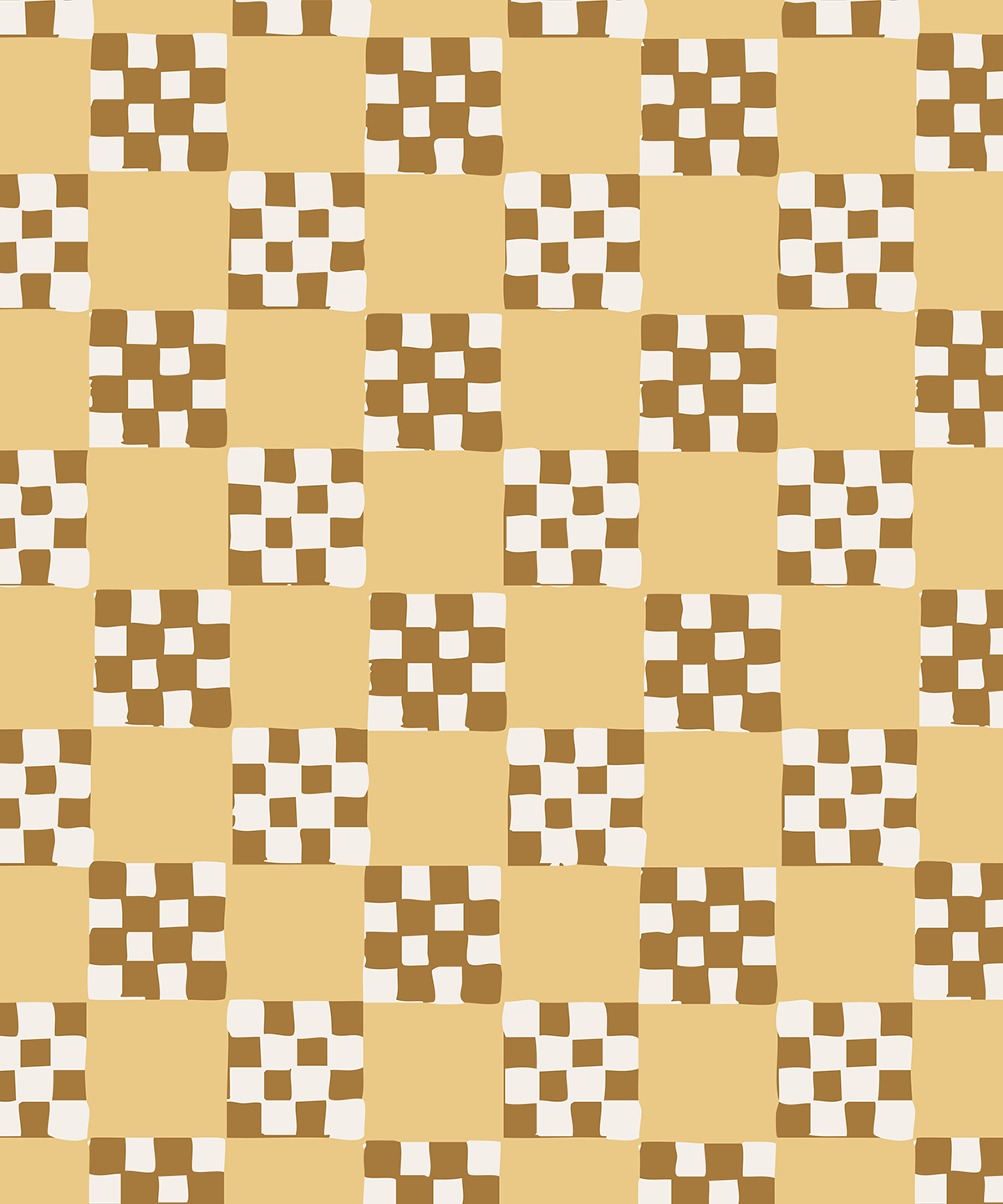 Checkered Quilt Wallpaper, butter yellow, brown and white-2