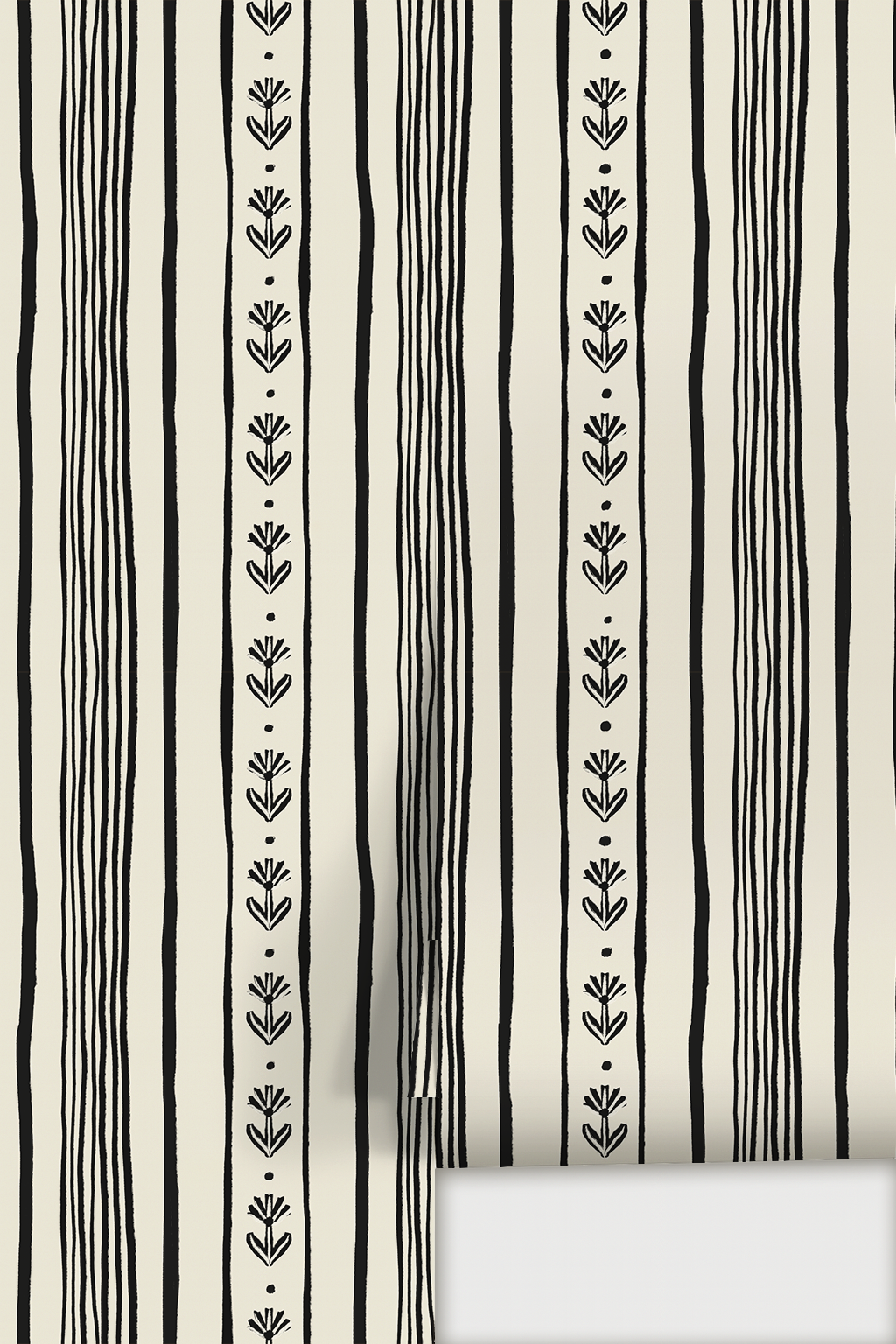 Daisy Chain Stripe Wallpaper, beige and black-2