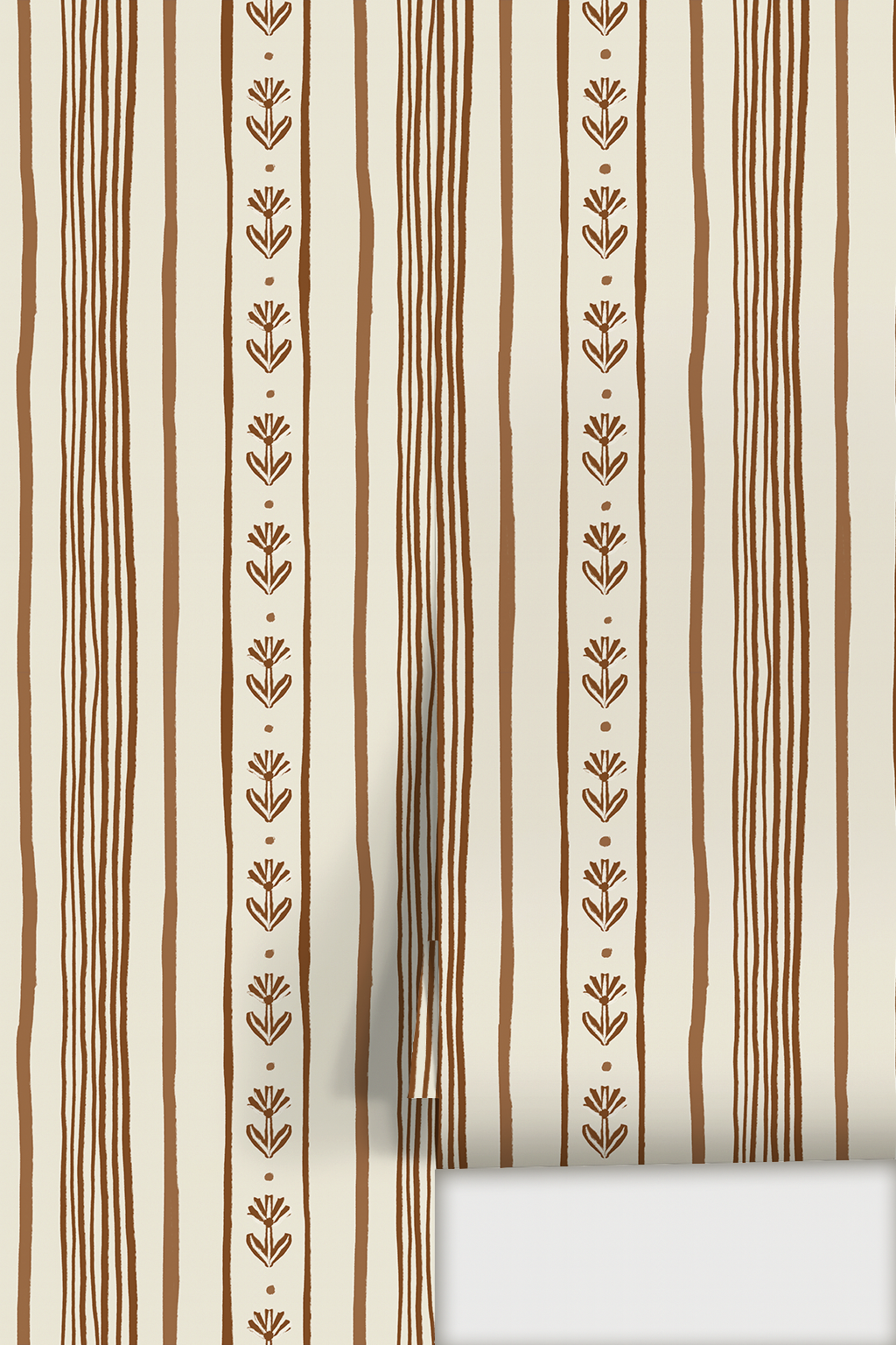 Daisy Chain Stripe Wallpaper, beige and brown-2