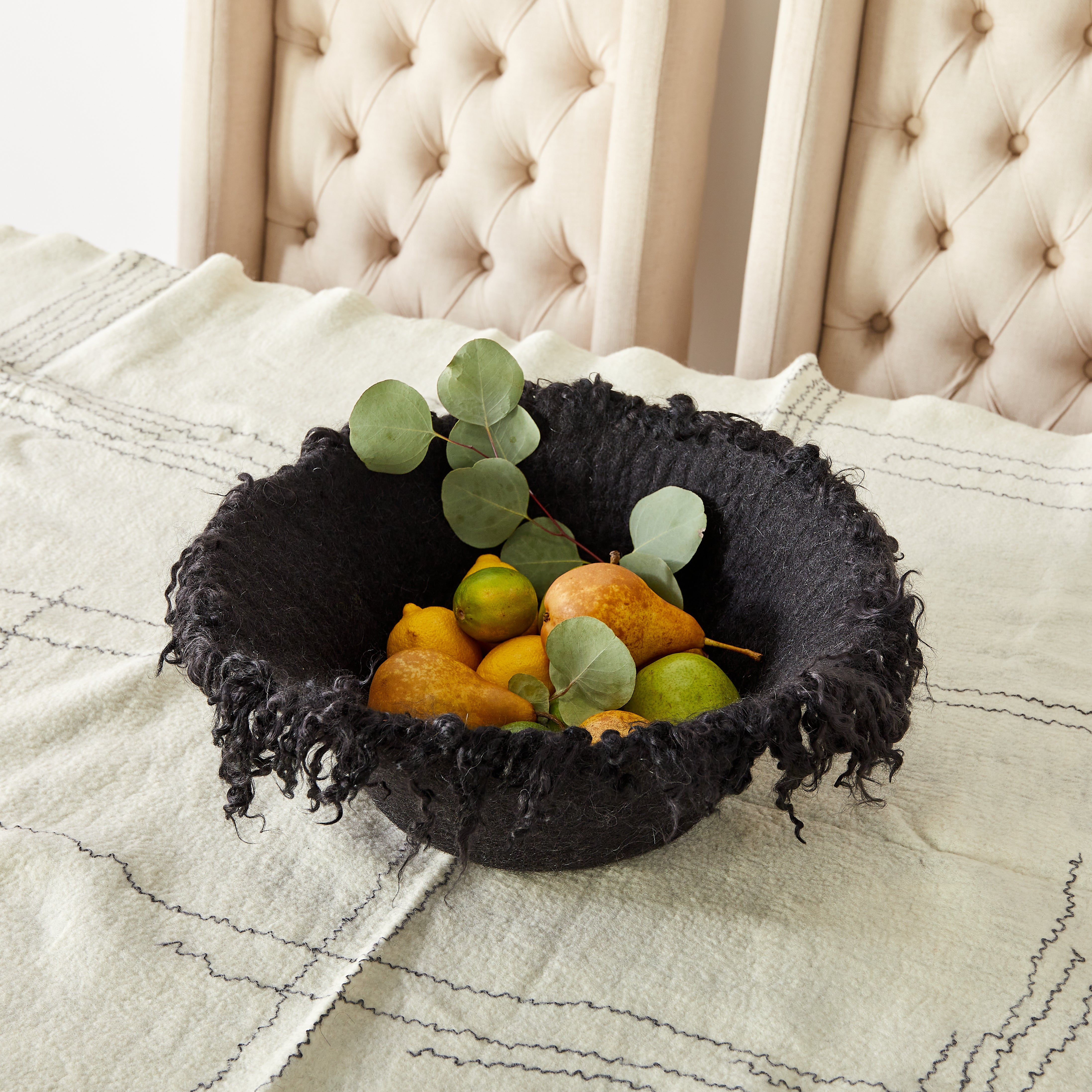 Fringed Skirt Black Decorative Karakul Wool and Mohair Bowl-4