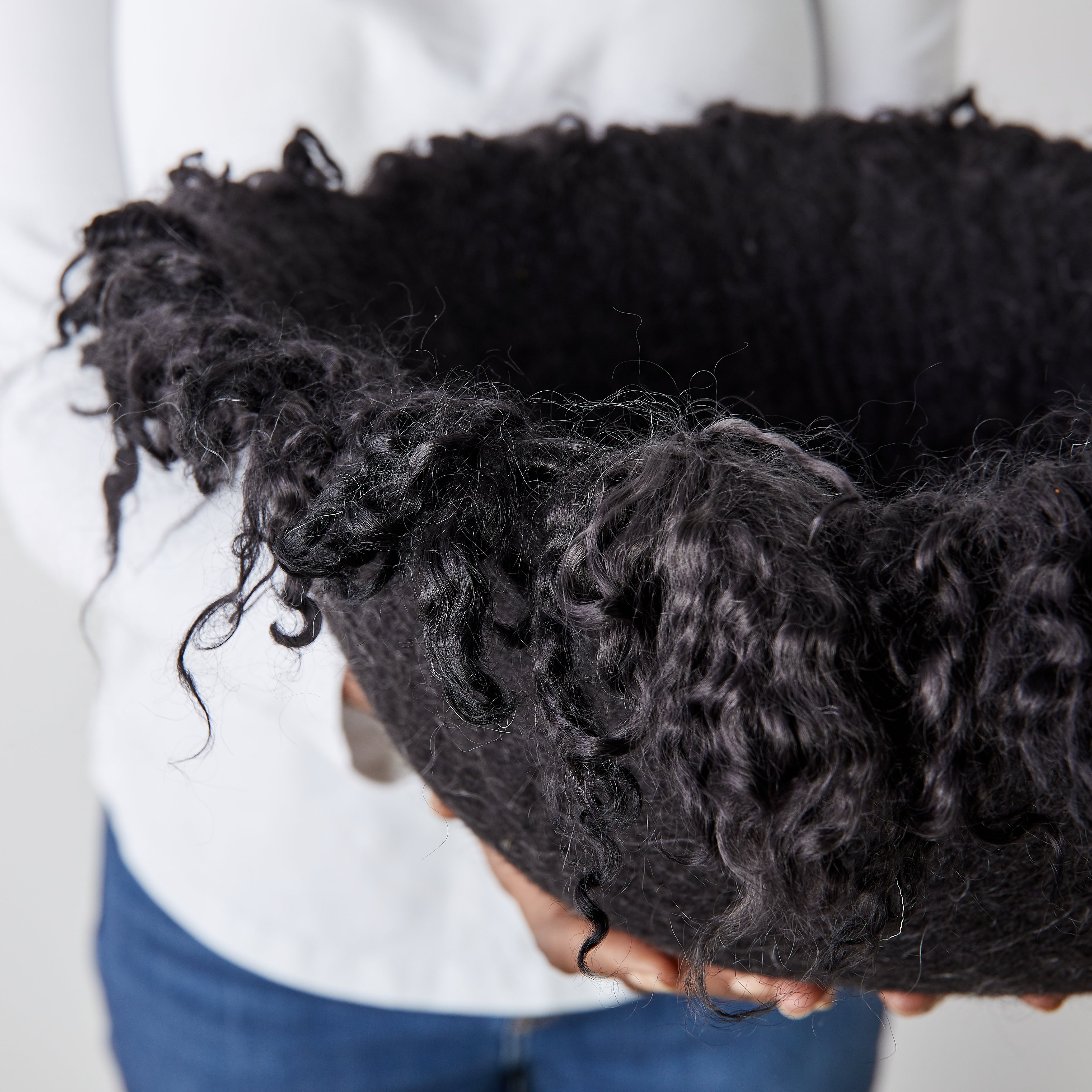 Fringed Skirt Black Decorative Karakul Wool and Mohair Bowl-3