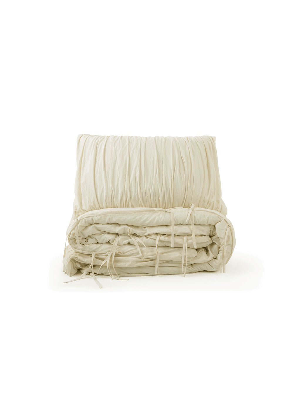 Lull Ruched Duvet Cover Set | Textured Cotton Bedding | Parchment-4