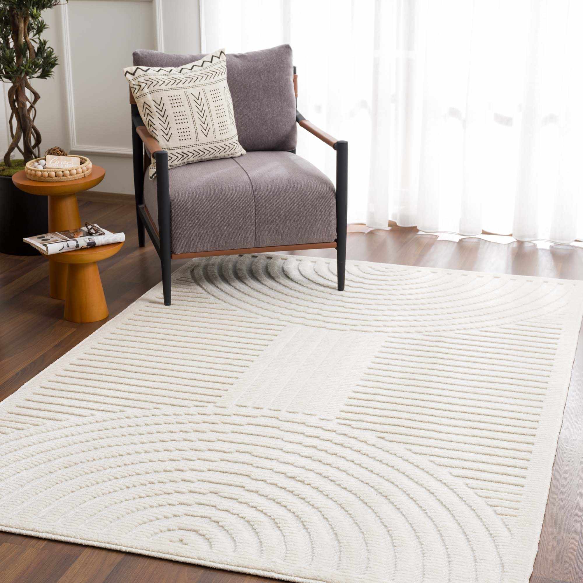 Deron White Washable 3D Rug-15