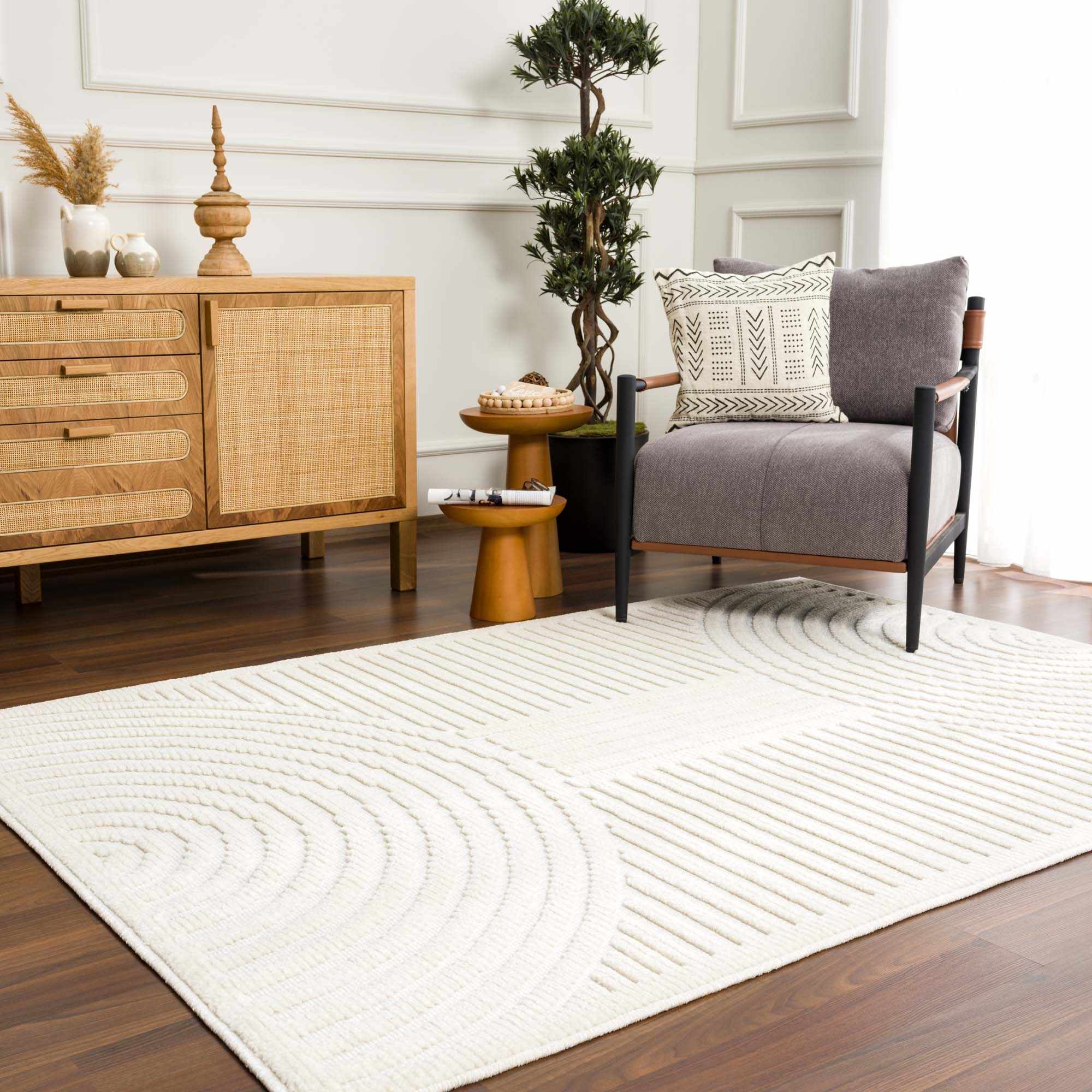 Deron White Washable 3D Rug-13