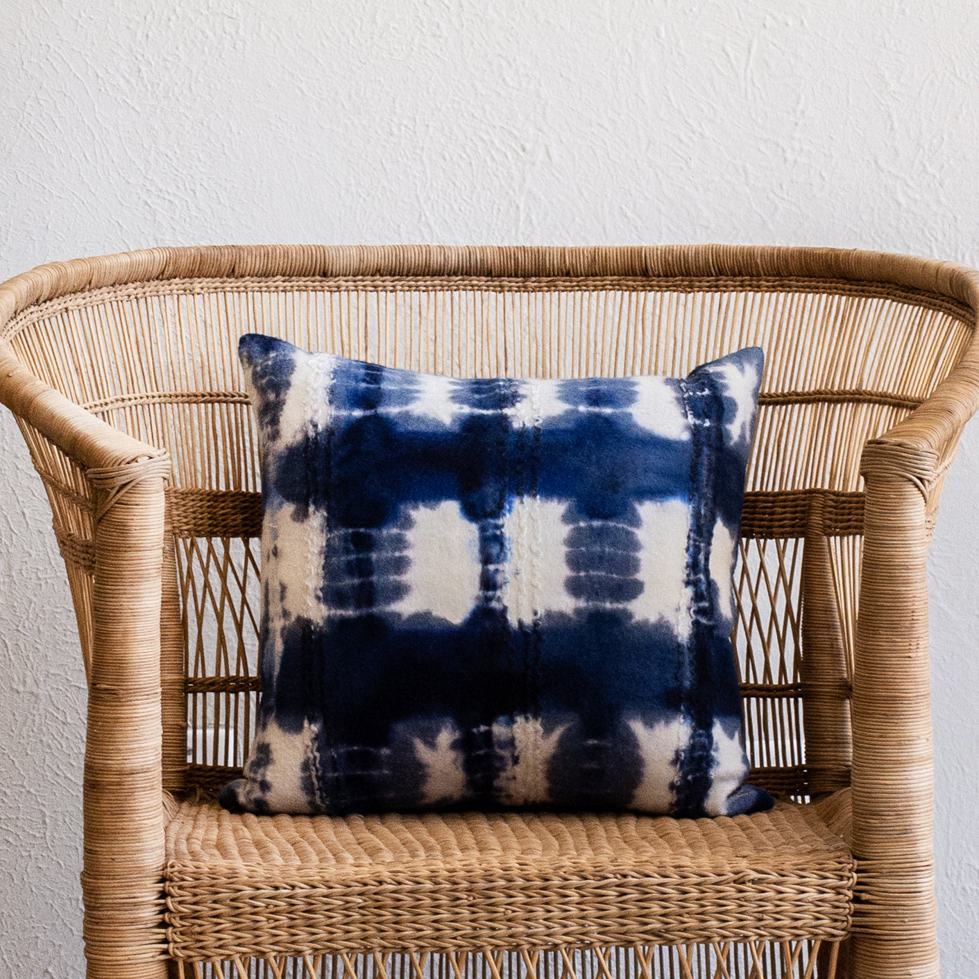 Adire Tie-Dye Wool Blue Indigo Throw Pillow-3
