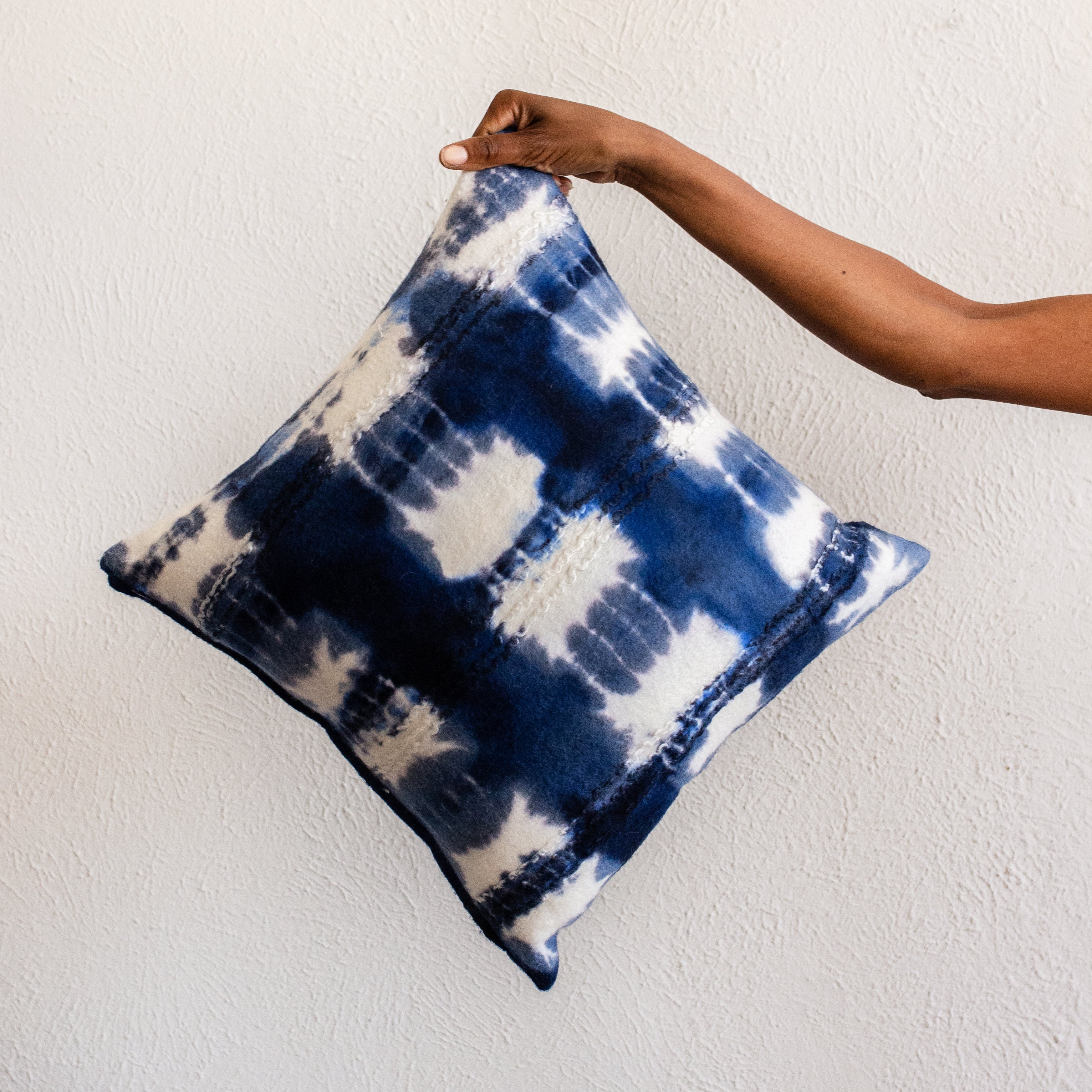 Adire Tie-Dye Wool Blue Indigo Throw Pillow-2