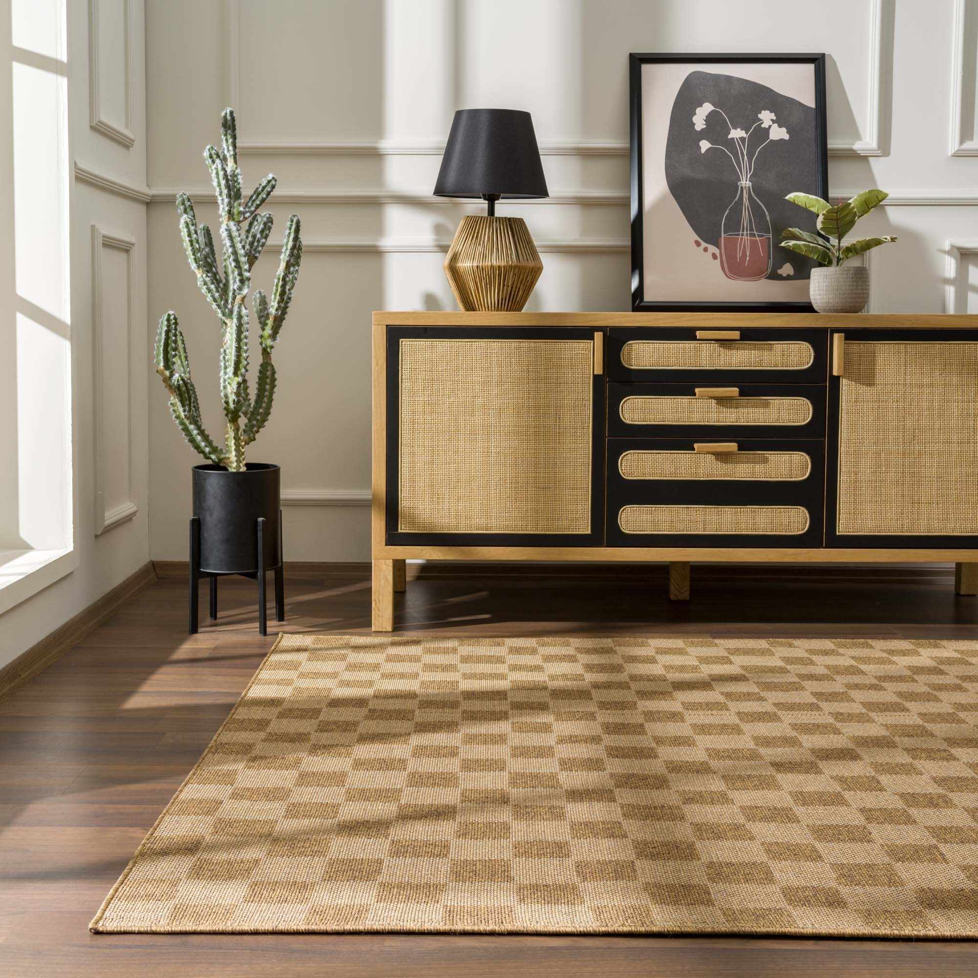 Kuval Checkered Brown Rug-19