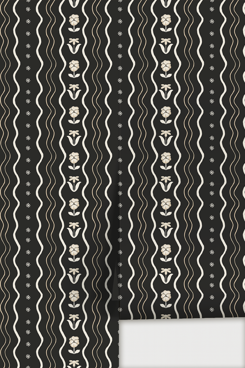 Posy Lane Stripe Wallpaper, black and neutral-2
