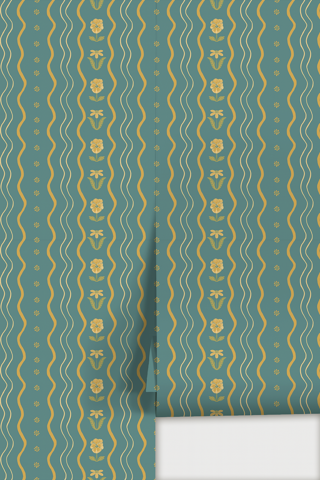 Posy Lane Stripe Wallpaper, blue and yellow-2