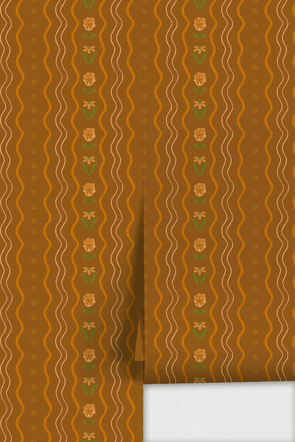 Posy Lane Stripe Wallpaper, golden brown and orange-2