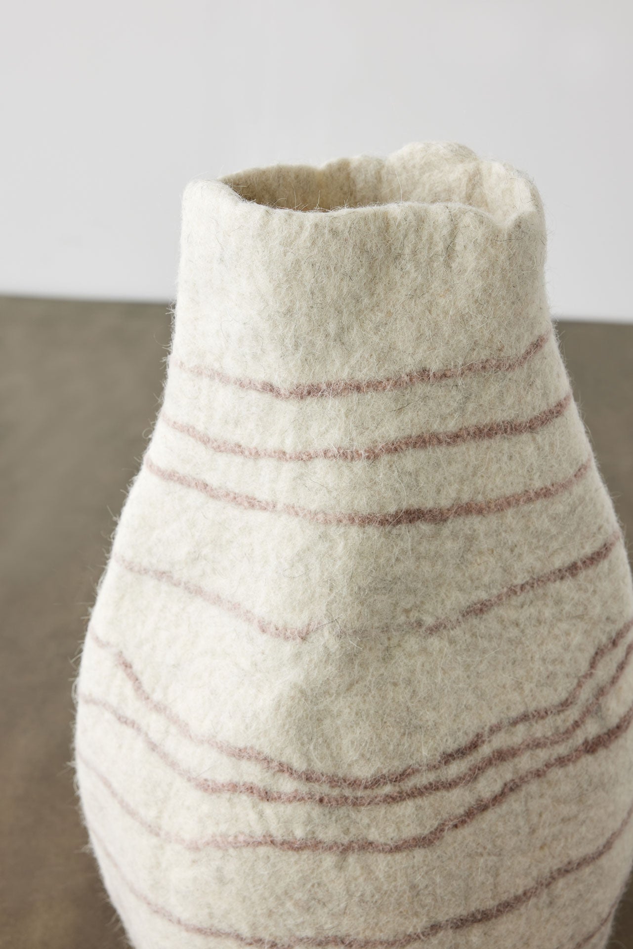 Tribal Lines Wool Ivory & Soft Stone Gourd Basket-2