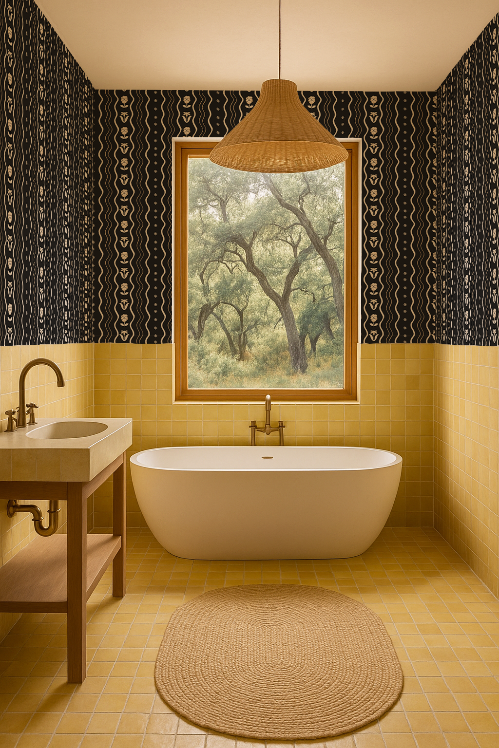 Posy Lane Stripe Wallpaper, black and neutral-4