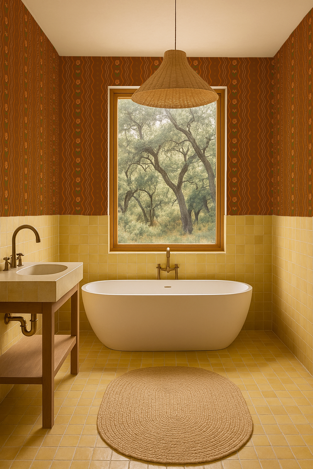 Posy Lane Stripe Wallpaper, golden brown and orange-5