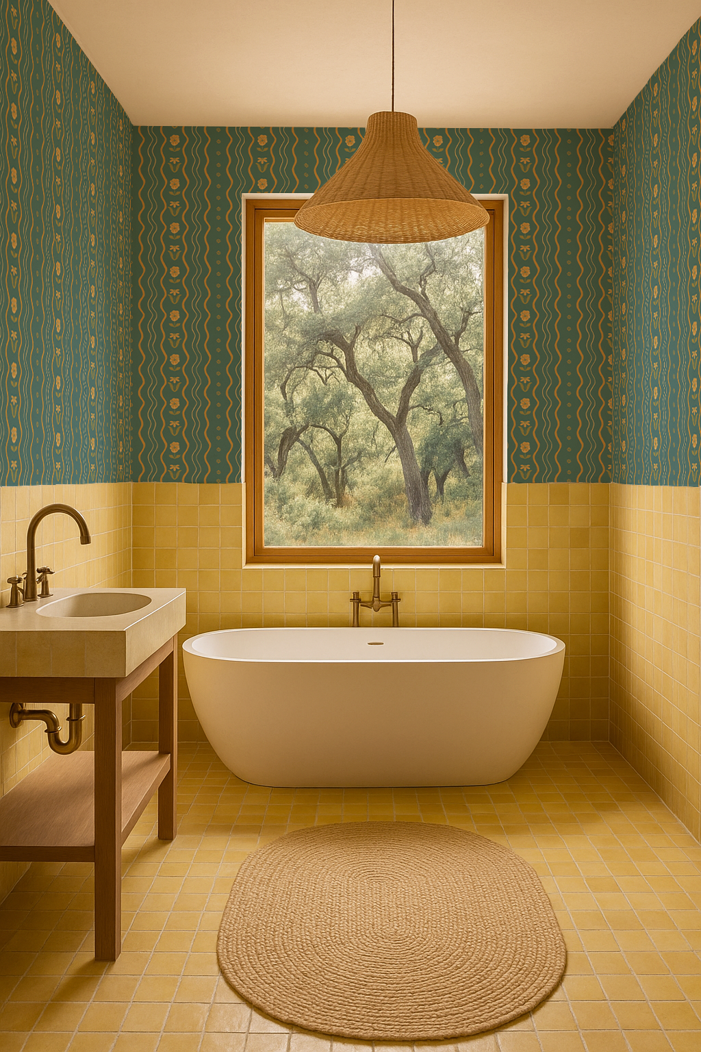 Posy Lane Stripe Wallpaper, blue and yellow-4