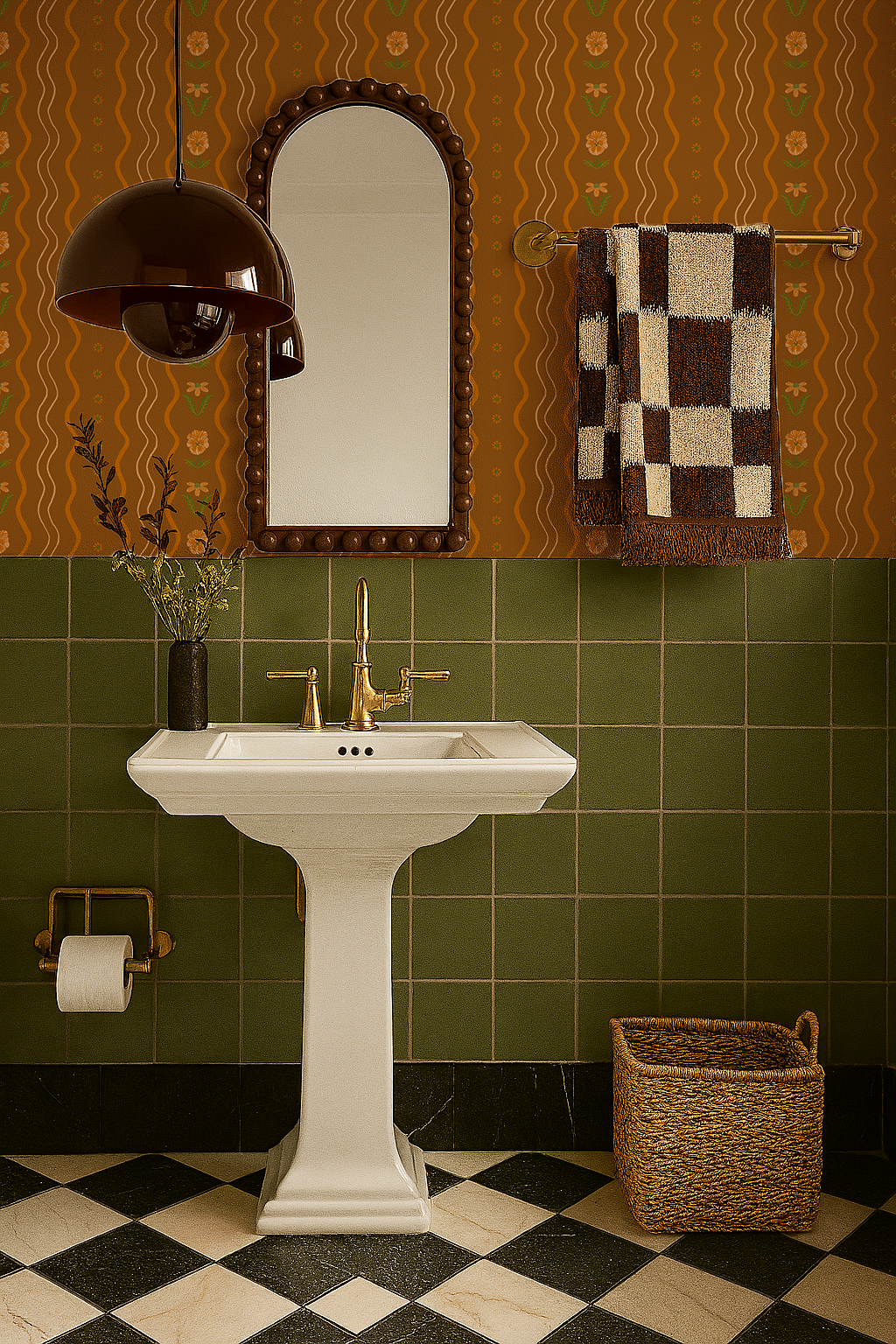 Posy Lane Stripe Wallpaper, golden brown and orange-6