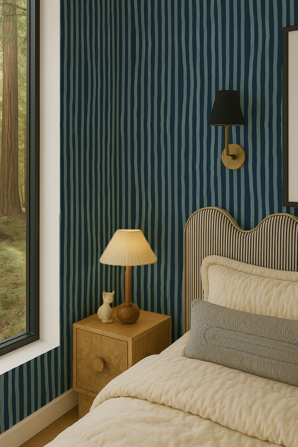 Dolce Stripe Wallpaper, navy and light blue-5