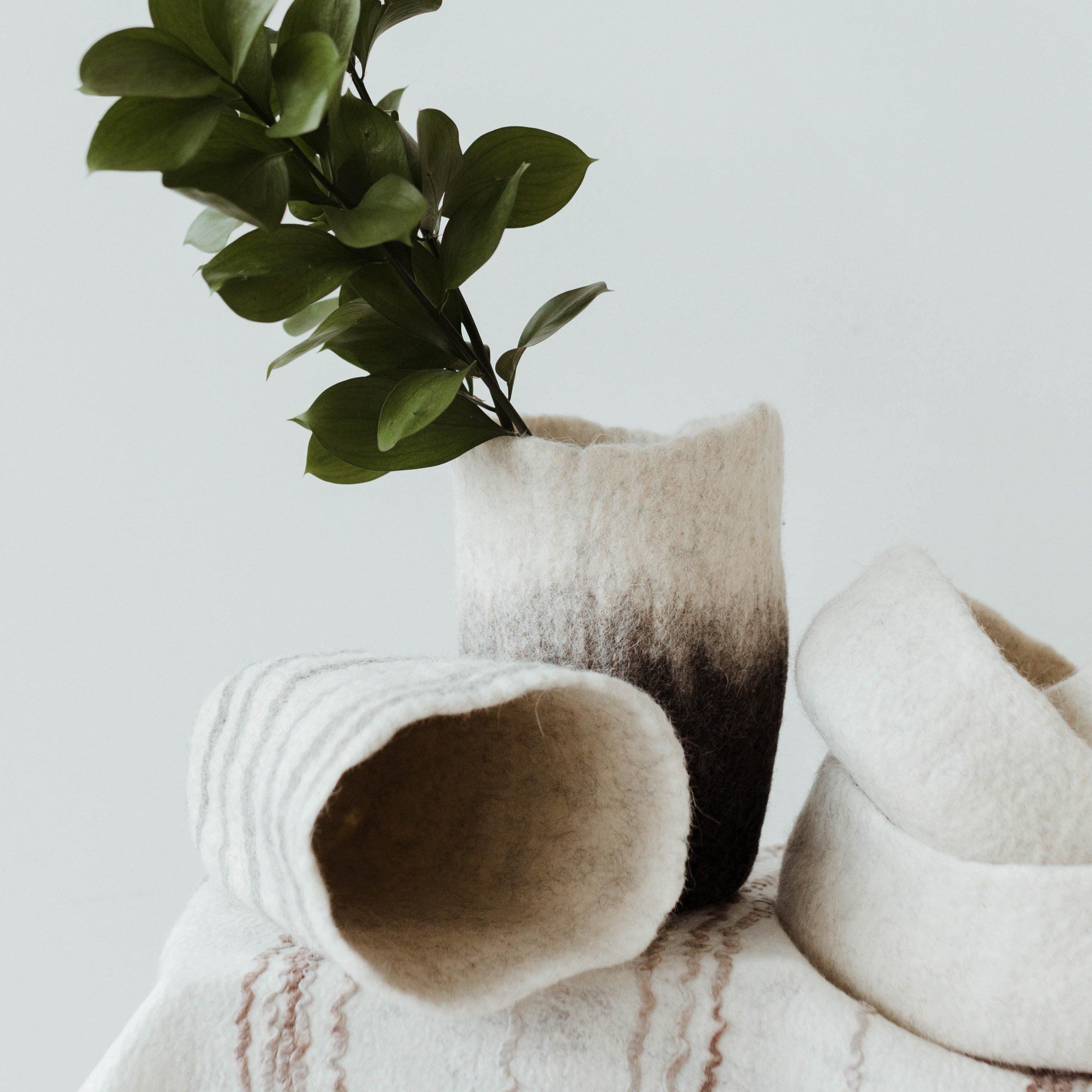 Hand-Felted Woven Wool Table Vase-6