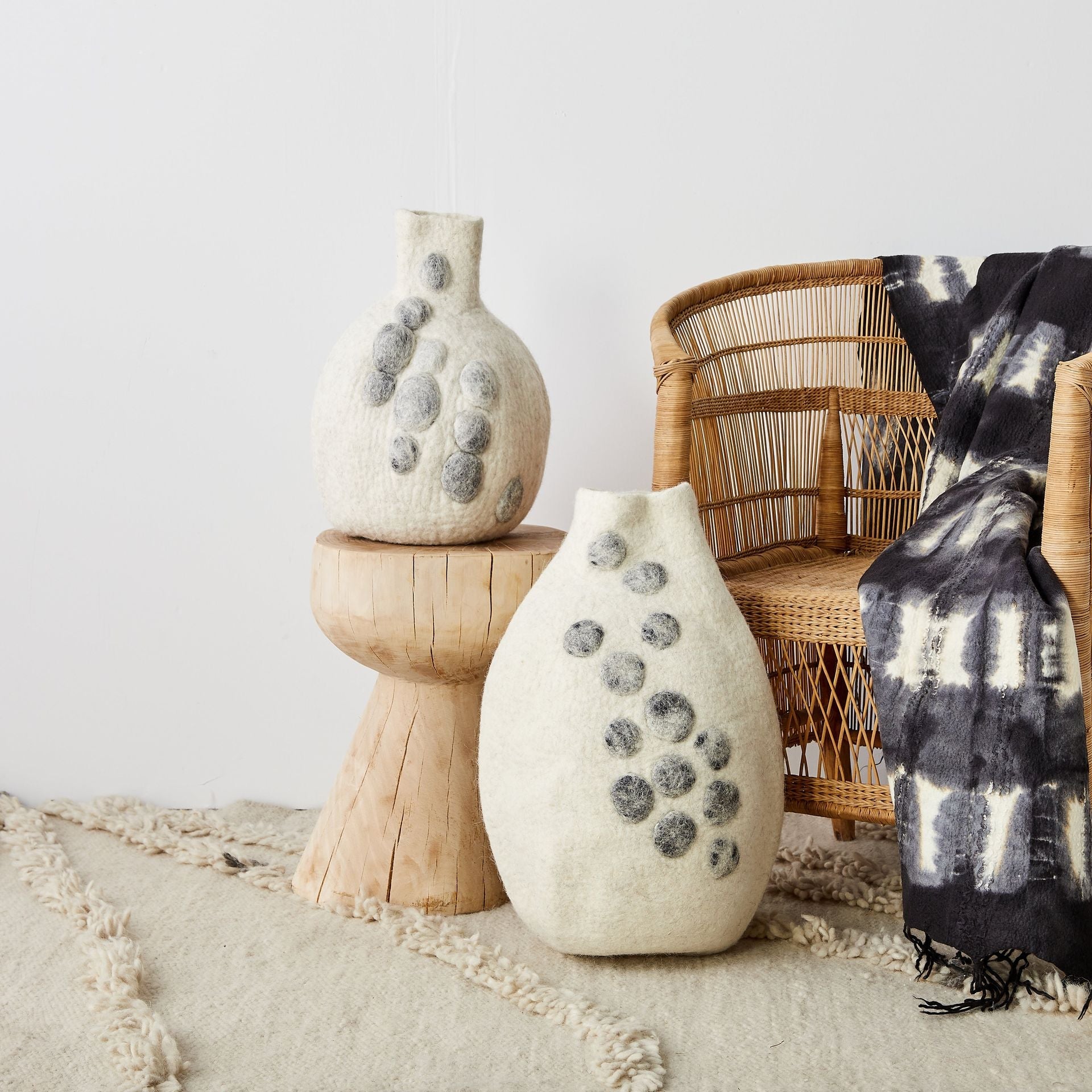 Pebble Hand-Felted Wool Gourd Basket-5