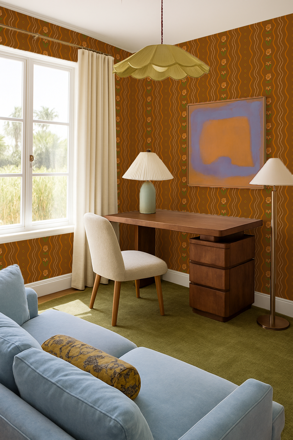 Posy Lane Stripe Wallpaper, golden brown and orange-4