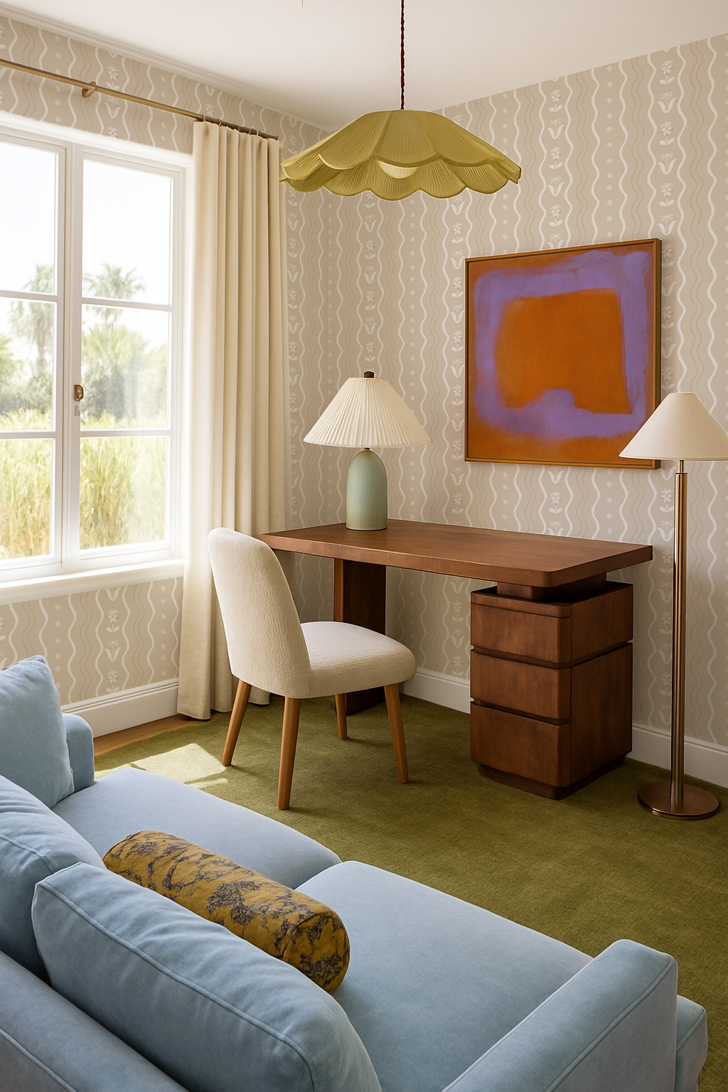 Posy Lane Stripe Wallpaper, tan and white-5