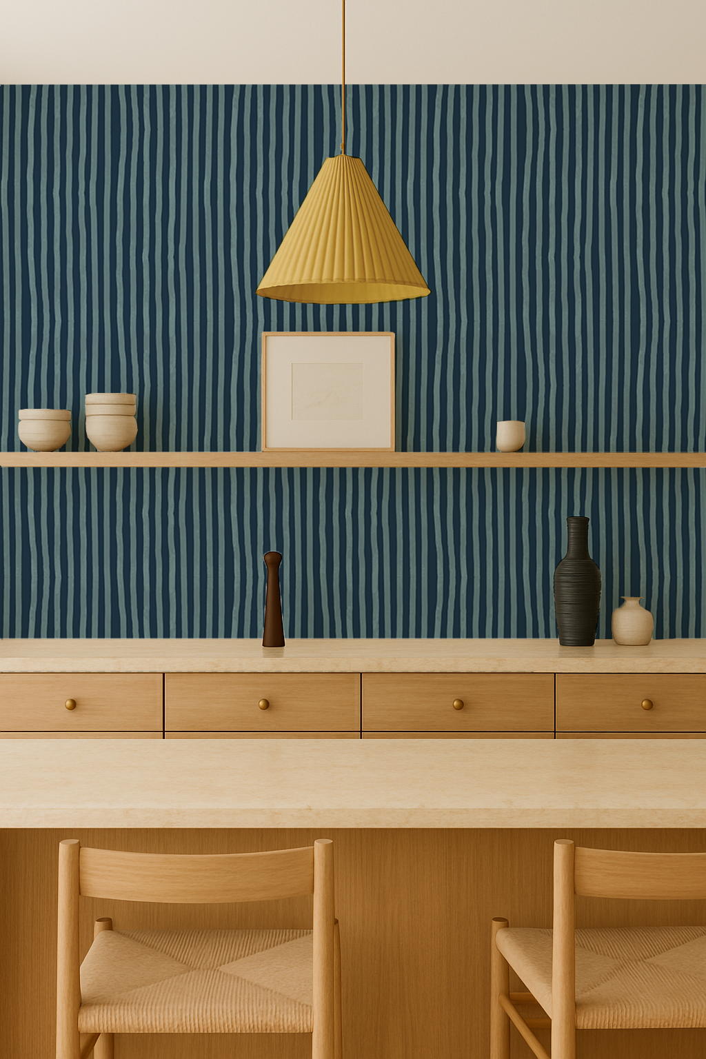 Dolce Stripe Wallpaper, navy and light blue-4