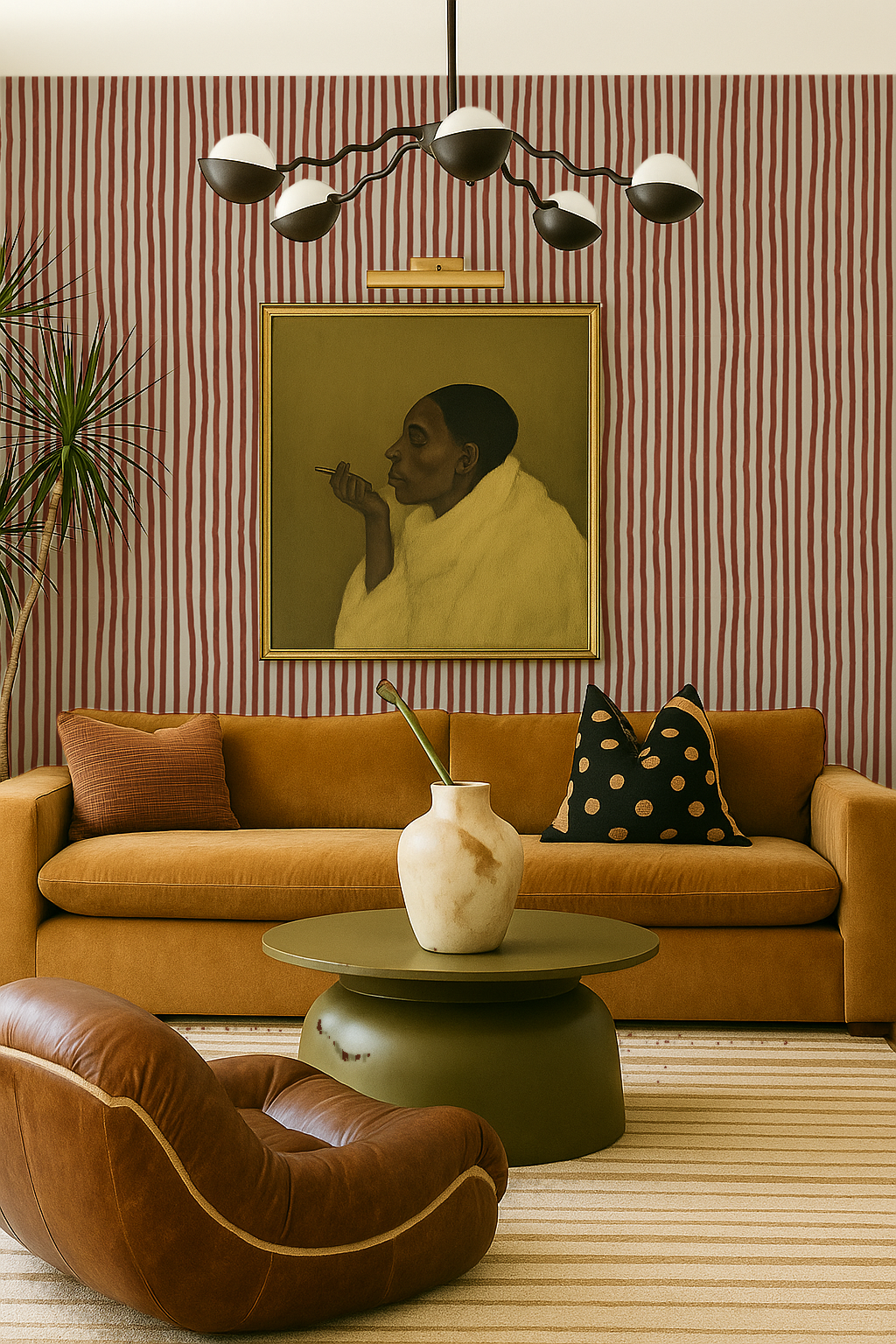 Dolce Stripe Wallpaper, off-white and brick red-5
