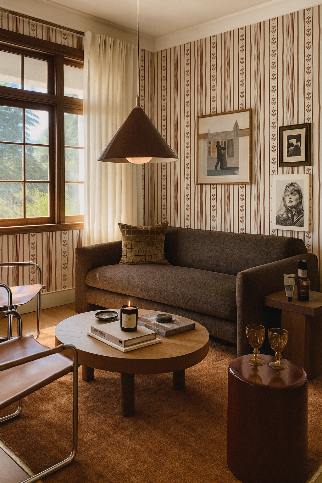 Daisy Chain Stripe Wallpaper, beige and brown-4