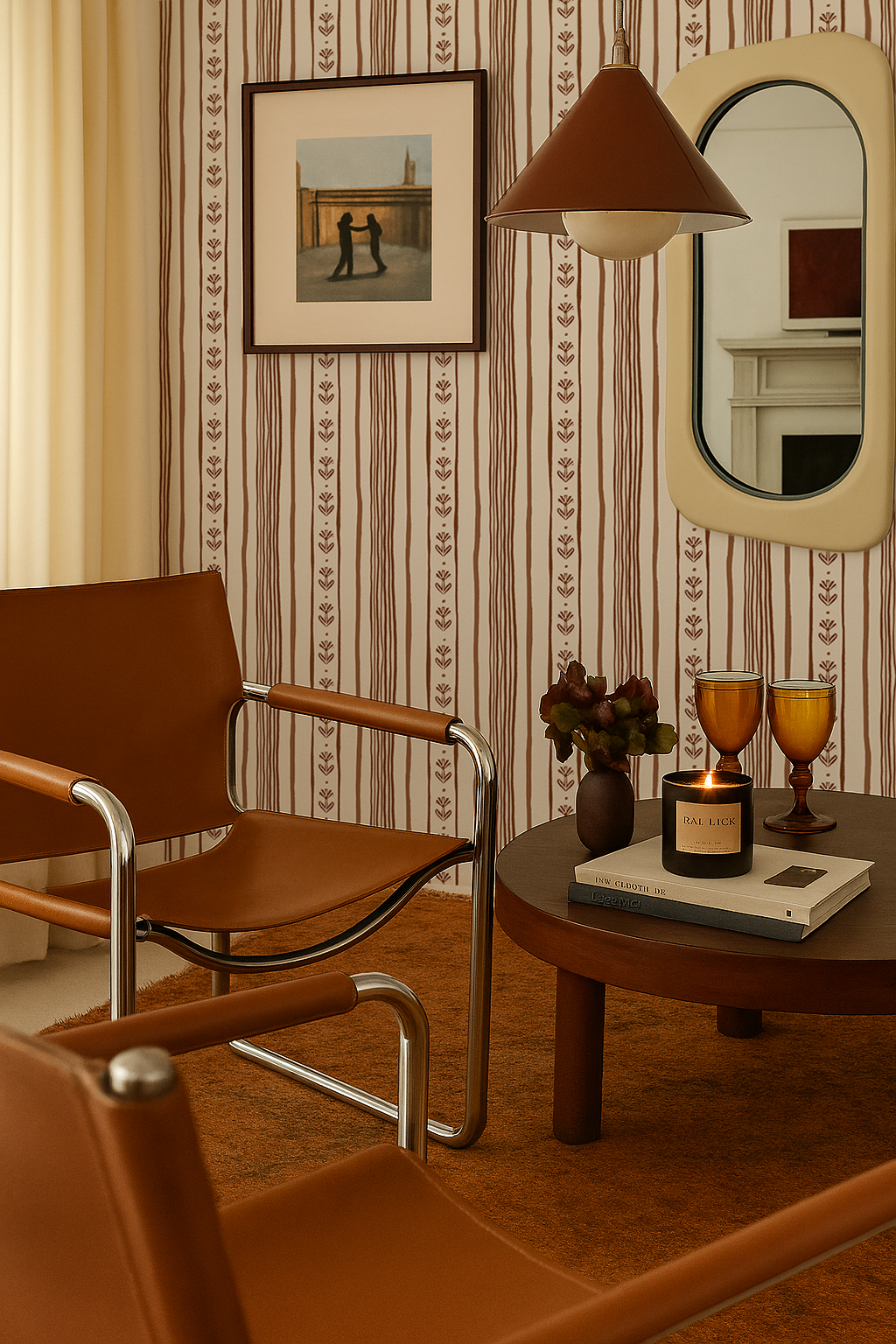 Daisy Chain Stripe Wallpaper, beige and brown-3