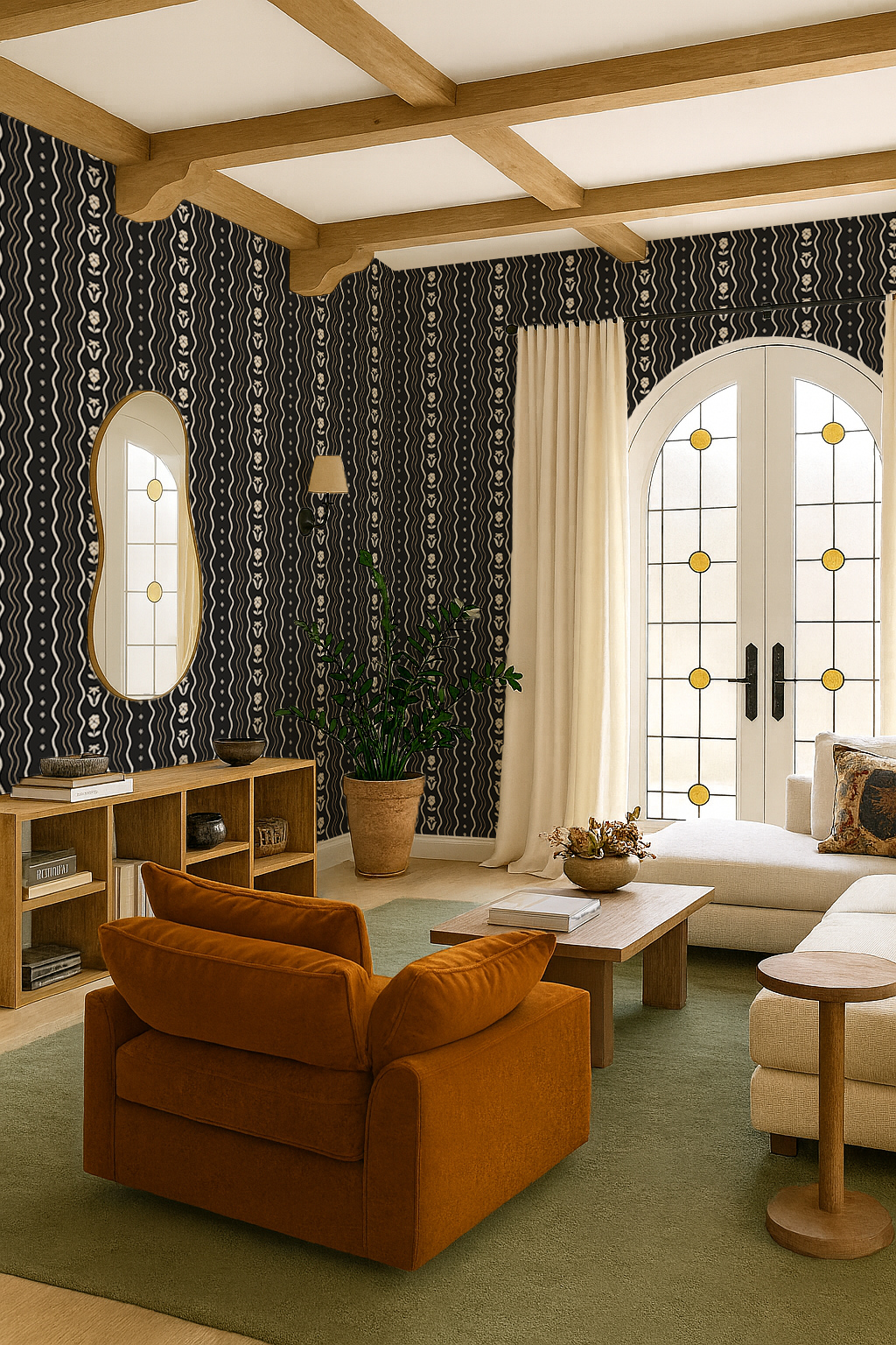 Posy Lane Stripe Wallpaper, black and neutral-5