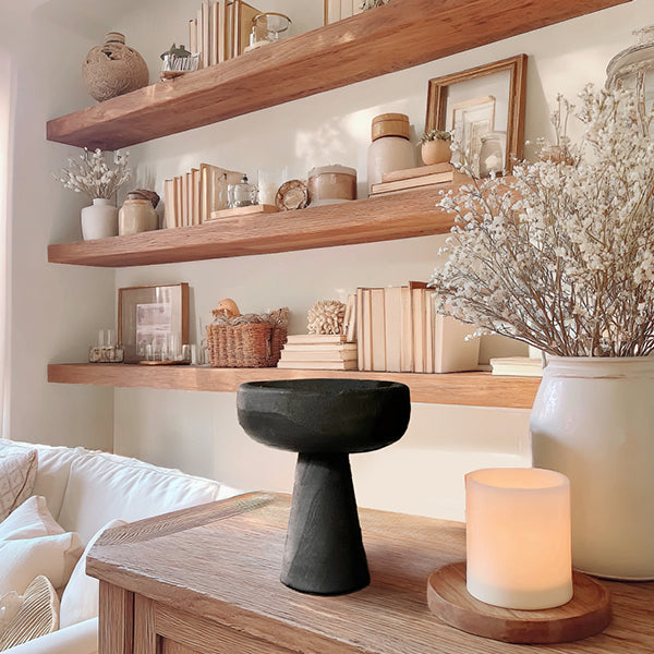 Modern Black Elevated Paulownia Wood Bowl Riser-5