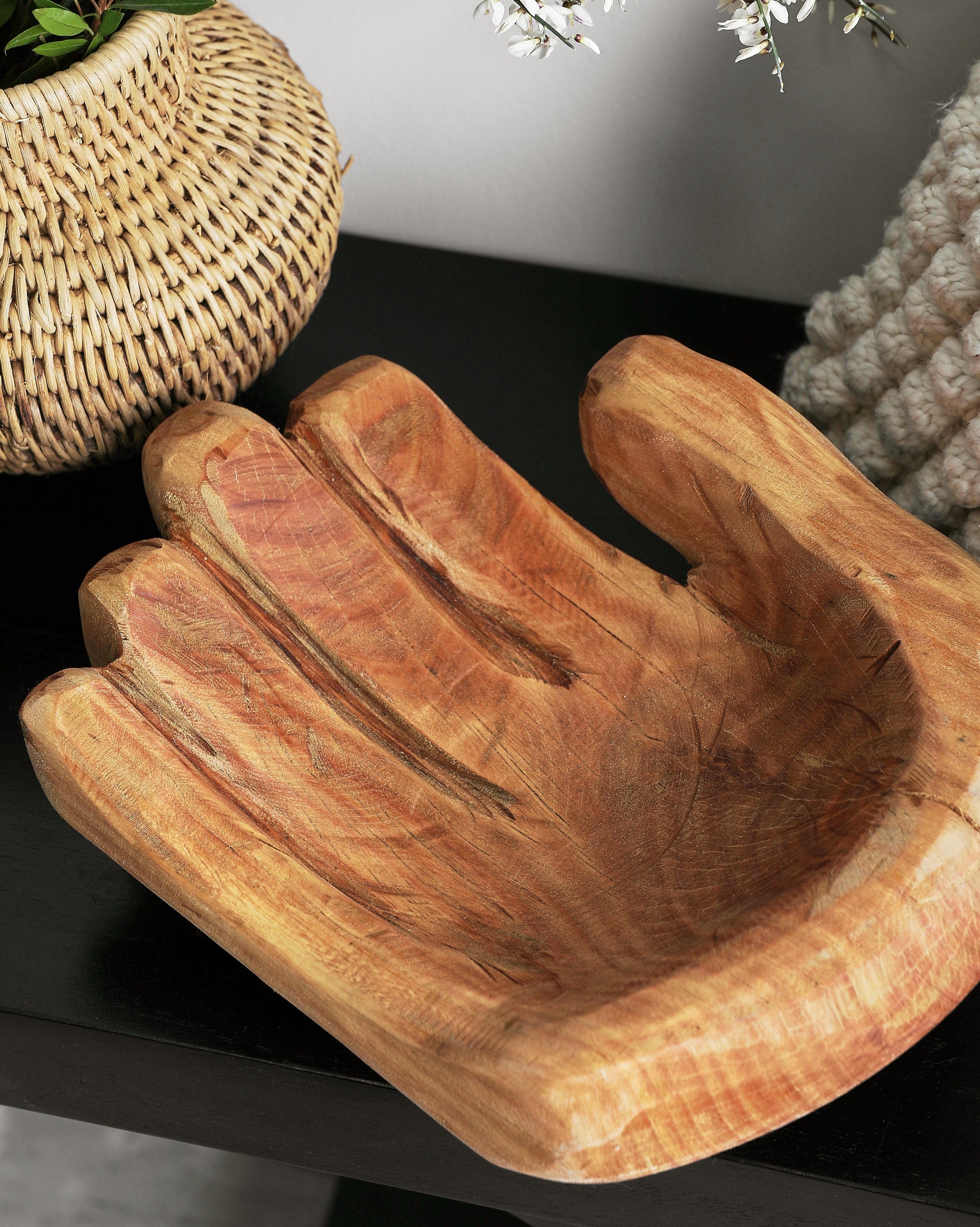 Cupped Hand Natural Eucalyptus Wood Bowl Sculpture-4